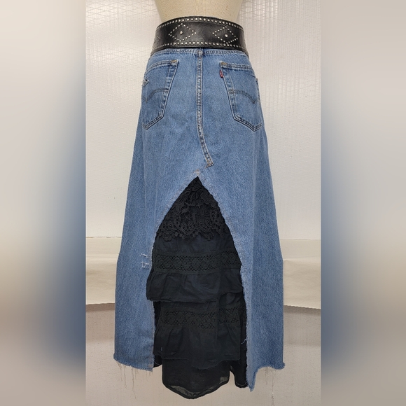 Bohemian Hippie Vibe Levi's 501 Jean Skirt Upcycled - Picture 2 of 15